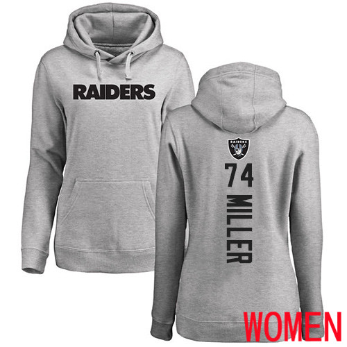 Oakland Raiders Ash Women Kolton Miller Backer NFL Football #74 Pullover Hoodie Sweatshirts->nfl t-shirts->Sports Accessory
